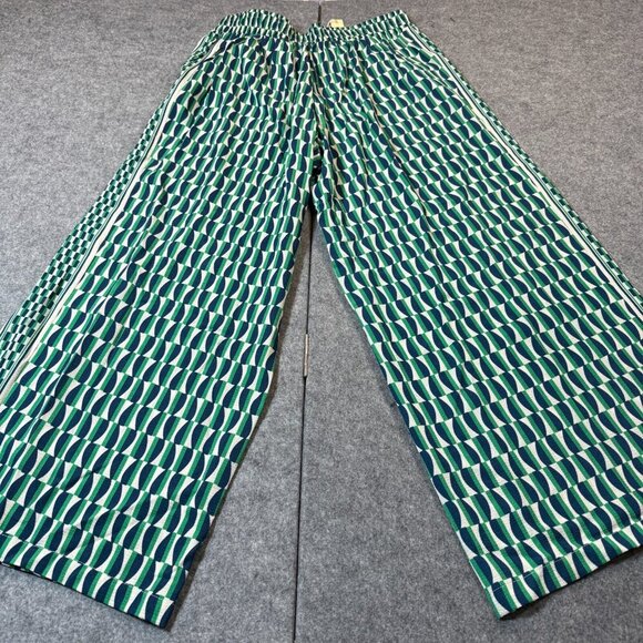 Max Studio Pants Womens Medium Green Geometric Bubble Crepe Side Border Mid Rise - Picture 2 of 9